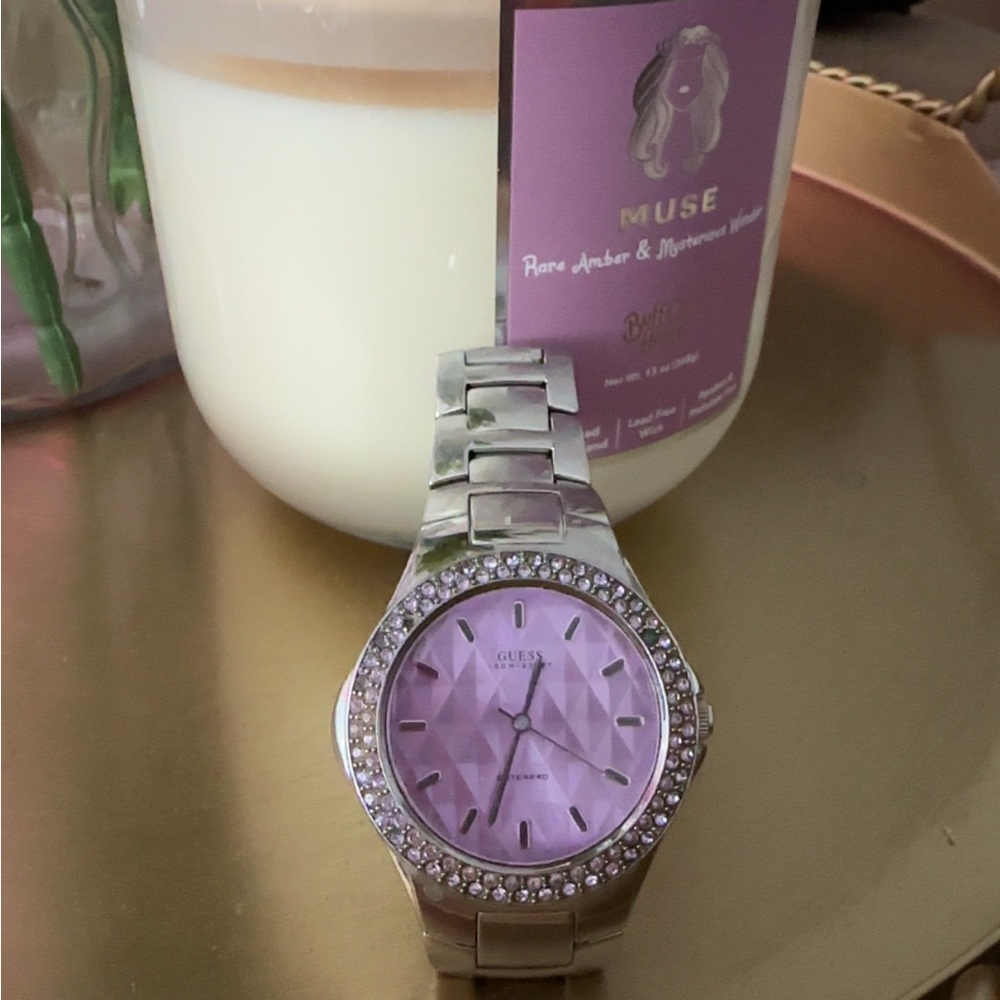 Guess Women's Watch with Silver Band and Pink Dial